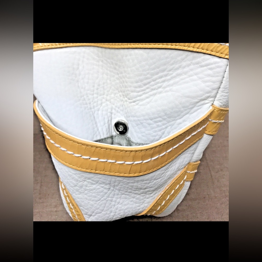 Kate Landry Yellow Patent Leather Cream Leather Top Handle Clutch Purse Handbag - Picture 4 of 16